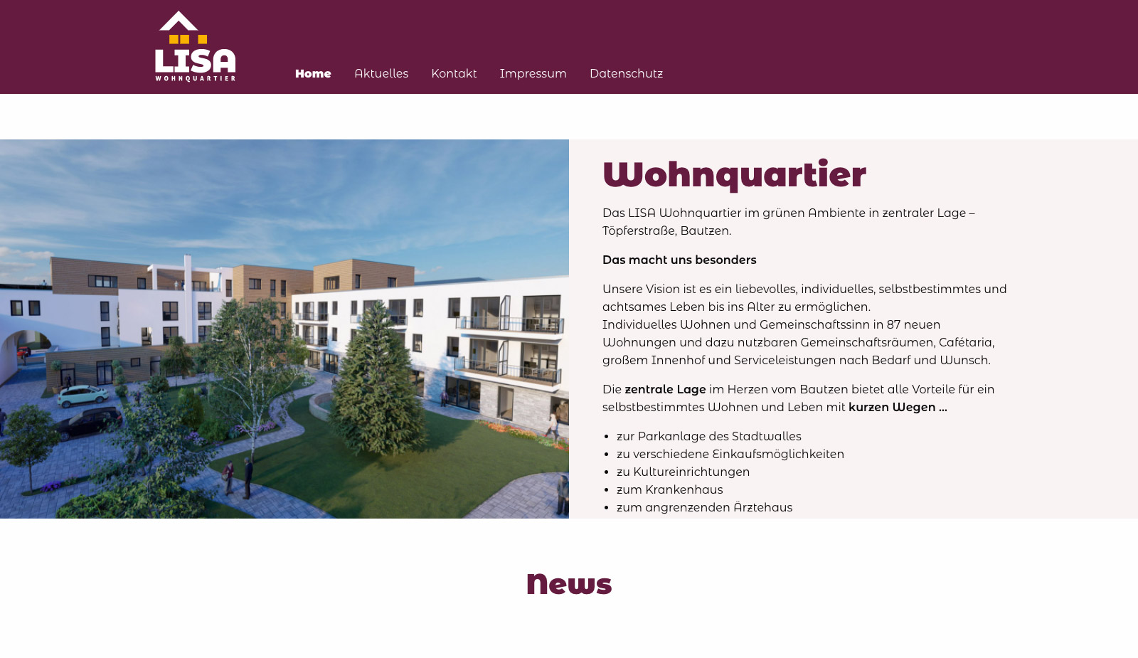 Website LISA Wohnquartier von transparent Werbeagentur Chemnitz