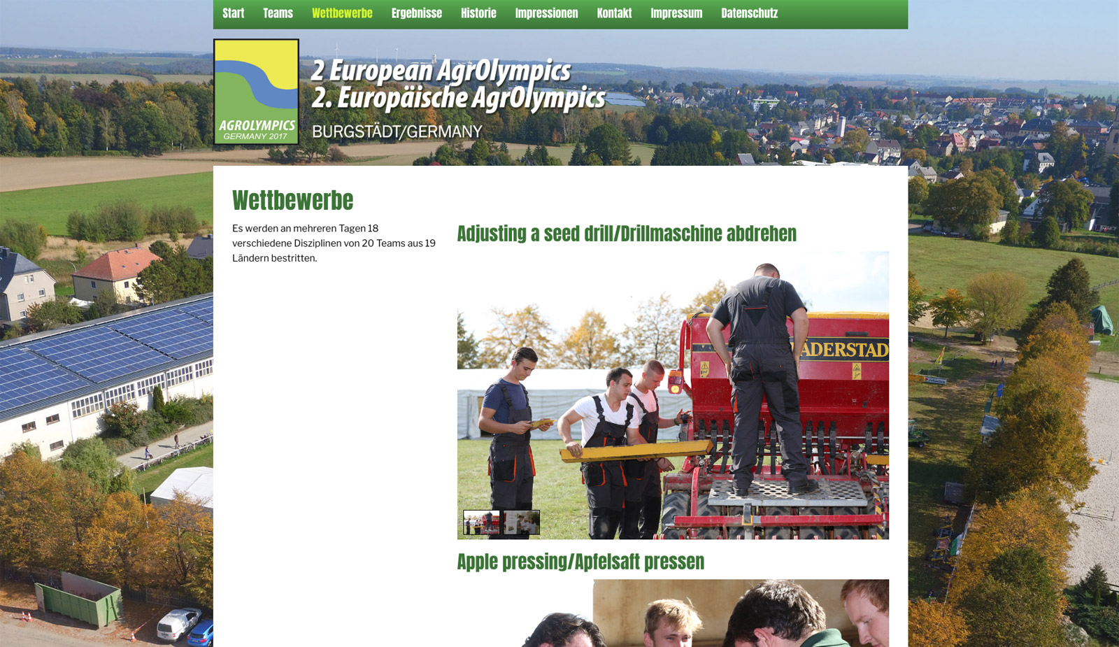 Website 2. Europäische AgrOlympics von transparent Werbeagentur Chemnitz