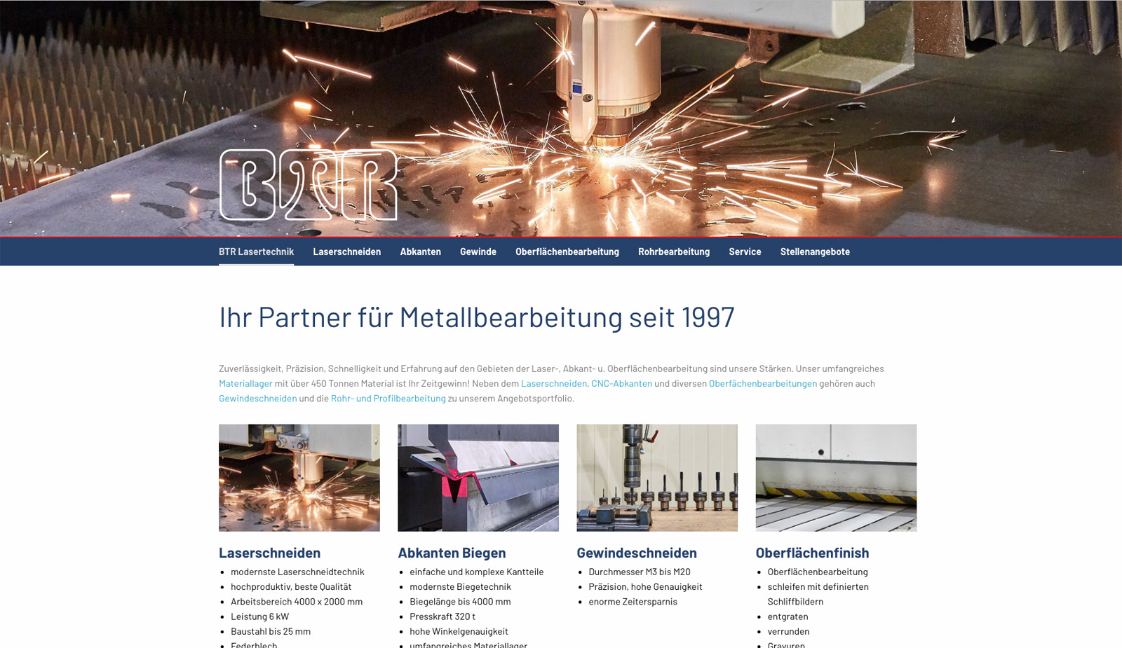 Website BTR Lasertechnik von transparent Werbeagentur Chemnitz