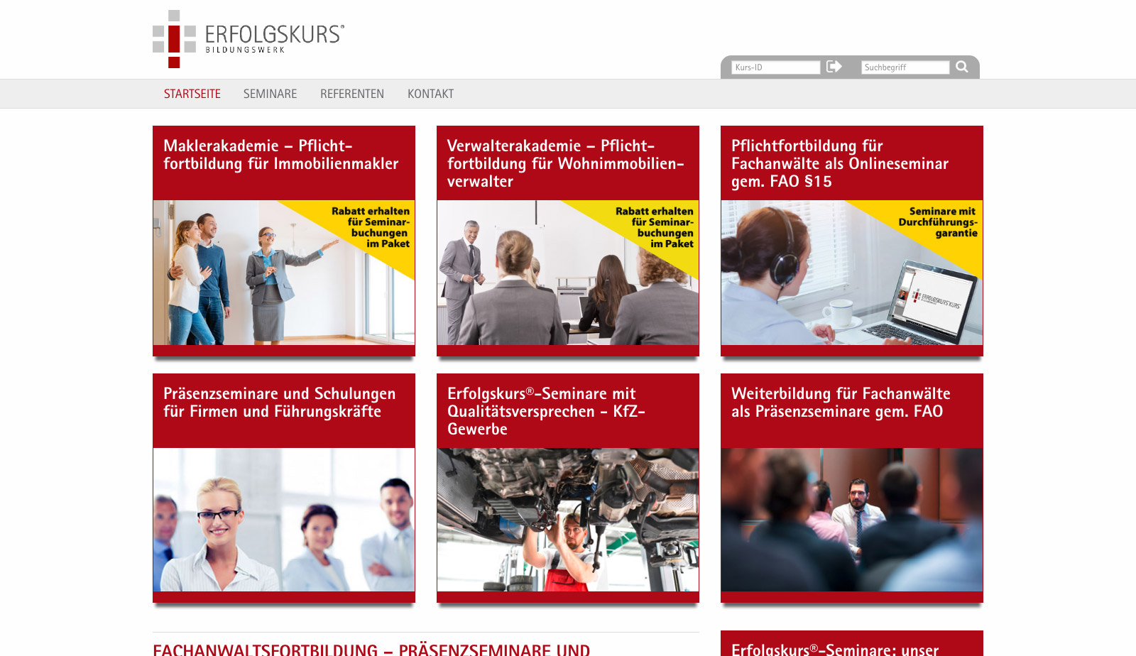 Website Erfolgskurs Bildungswerk von transparent Werbeagentur Chemnitz
