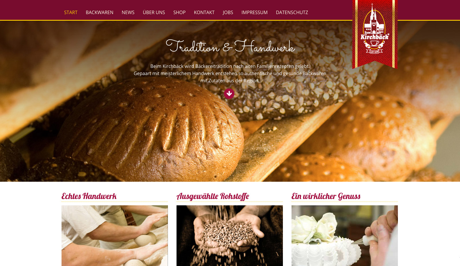 Website Bäckerei und Konditorei Zum Kirchbäck Burgstädt