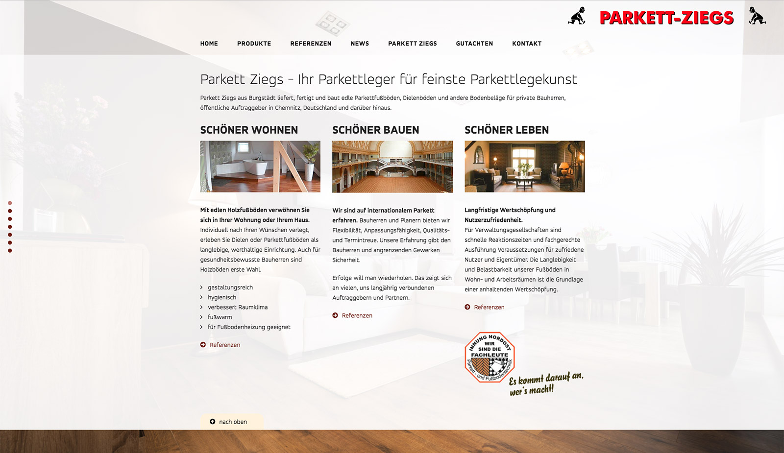 Website Parkett Ziegs von transparent