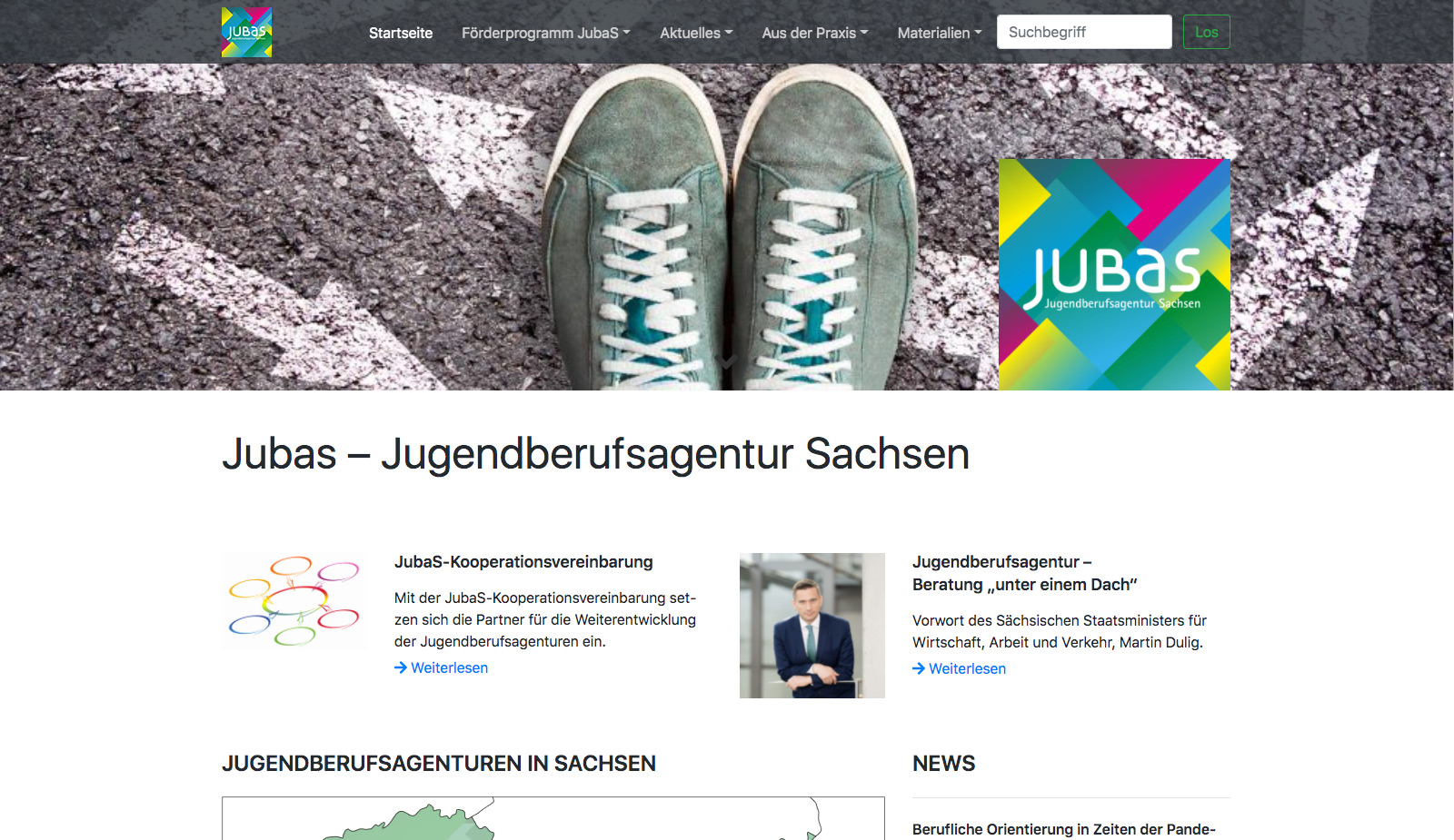 Website Jubas – Jugendberufsagentur Sachsen von transparent Werbeagentur Chemnitz