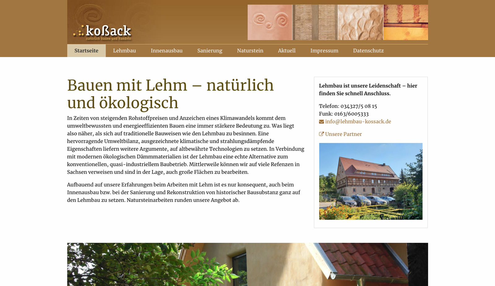 Website Kossack Lehmbau von transparent Werbeagentur Chemnitz