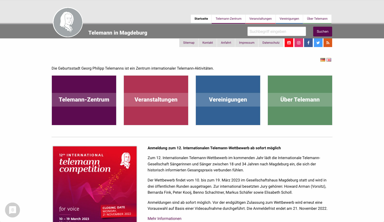 Website Telemann Zentrum von transparent Werbeagentur Chemnitz